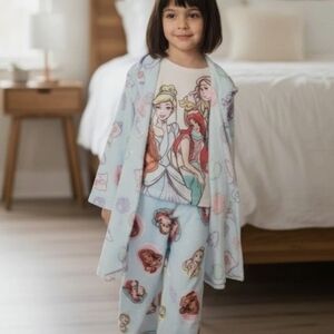 Disney Princess 3 Piece Hooded Robe And Pajama Set Girls Size 10 New
